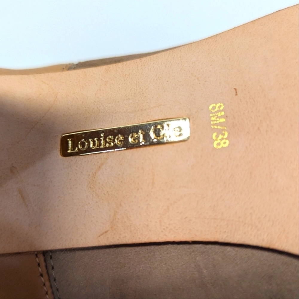 Louise Et Cie Camel Leather and Suede Pump Cap Toe Block Heel Classic Gold 8 - Picture 5 of 11
